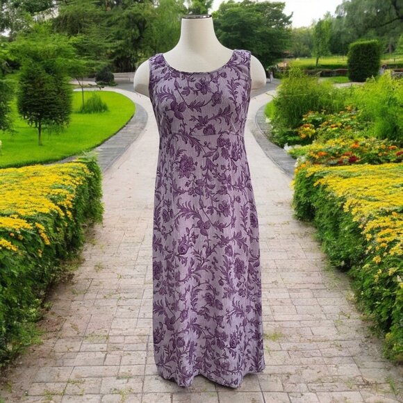 Karin Stevens Petites Purple Floral Maxi Dress Sleeveless Retro Cottagecore 10P - Picture 1 of 10